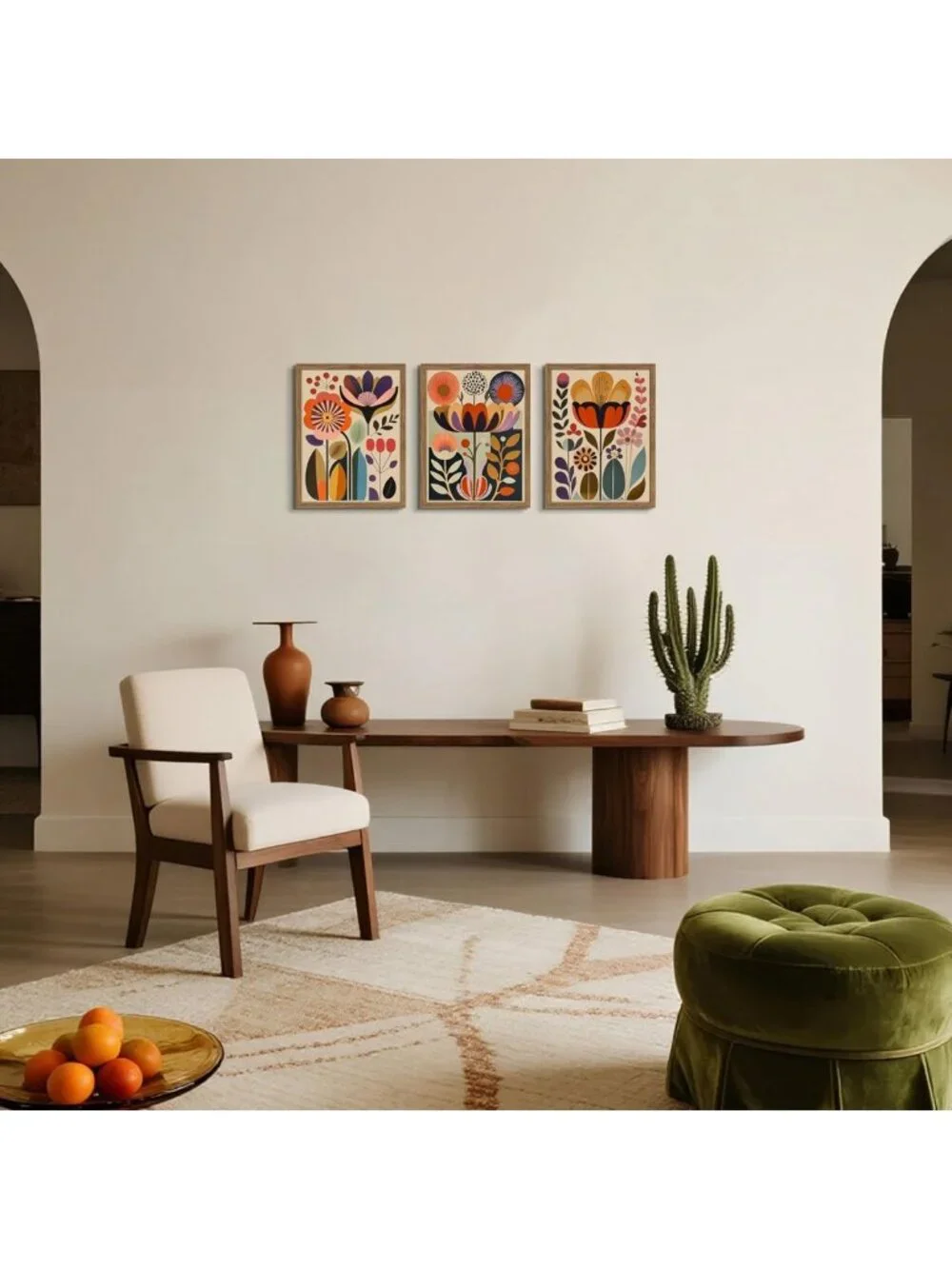 Colorful Floral Wall Art Set of 3 - Abstract Canvas Decor for Living Room